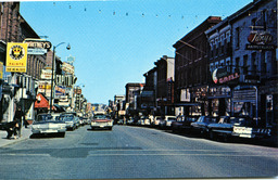 Postcard inscribed au verso "PRINCESS STREET, LOOKING EAST/KINGSTON, ONTARIO, CANADA". View includes Crown Diamond Paints, Sherwin William Paints, I.D.A. Drugs and the Capitol Theatre on the left and the Superior Restaurant, Diana Grill and Tonys Hairstylists on the right.