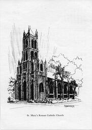 Sketch of Saint Mary's Roman Catholic Cathedral, which was published as part of a calendar.