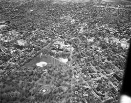 Aerial. Frontenac Courthouse, City Park, Queen's University, Downtown - V25.5-8-434