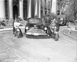 Police, Chevy, and Motorcycles in front of County Court House - V25.5-9-81