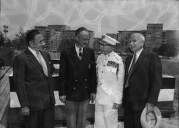 Left to right: Mr. T. Zakos, President, Kingston Chamber of Commerce, Mr. Ronald L. Way, Director of Fort Henry, General Lemuel C. Shepherd, Commandant USMC and Mr. James N. Allan, Minister of Highways - V25.5-37-45 C
