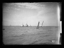 [Six Sailboats and Two Row Boats]