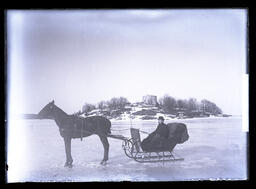 [Man with Glasses with Horse and Cutter with Cedar Island and Cathcart and Martello Towers]