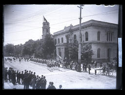 [Parade on King St. Infront of Customs House and St. George's Cathedral, Kingston]