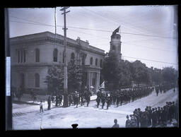 [Parade on King St. Infront of Customs House and St. George's Cathedral, Kingston]